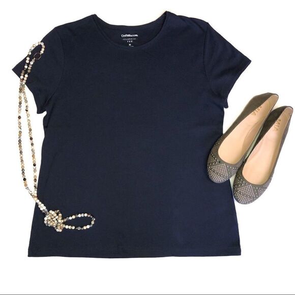 Croft & Barrow Tee Shirt Round Neck Navy Blue Short Sleeve Medium - Picture 1 of 8